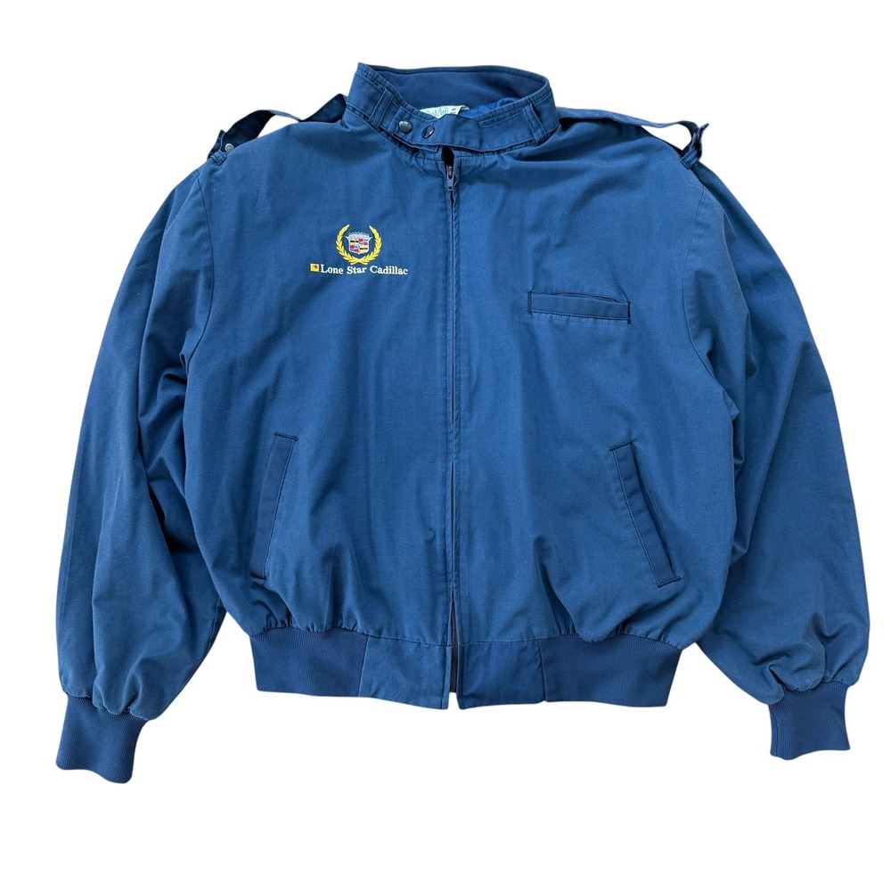 West Ark Lone Star Cadillac Bomber Jacket Embroidered Vintage Large Blue 80s